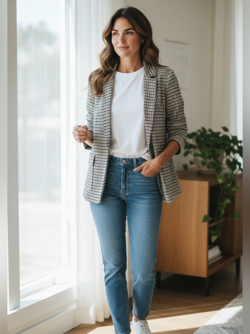 Matty M Women's Brown Plaid Blazer